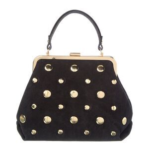 Persaman New York Suede Studded Satchel, Black